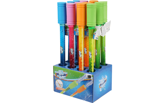 Meerdere kleurrijke waterpistolen in een blauwe verpakking