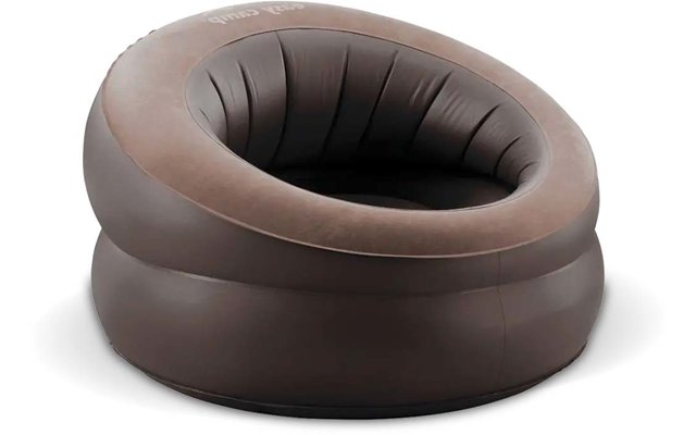 Brauner aufblasbarer Sessel in runder Donutform mit geripptem Innenpolster