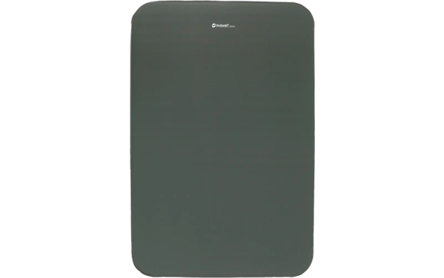 Een grijze rechthoekige luchtreiniger met afgeronde hoeken en kleine tekst bovenaan