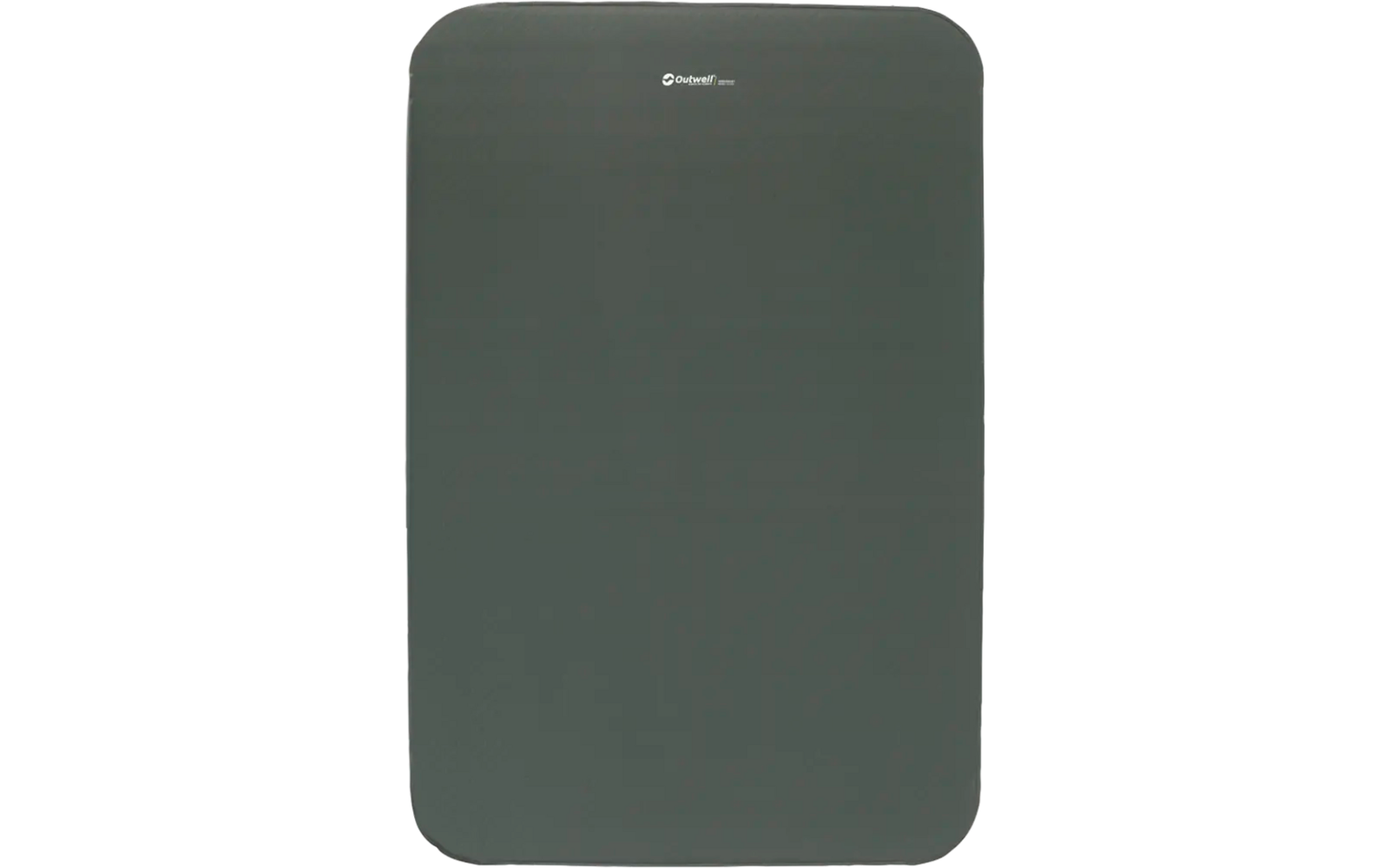 Een grijze rechthoekige luchtreiniger met afgeronde hoeken en kleine tekst bovenaan