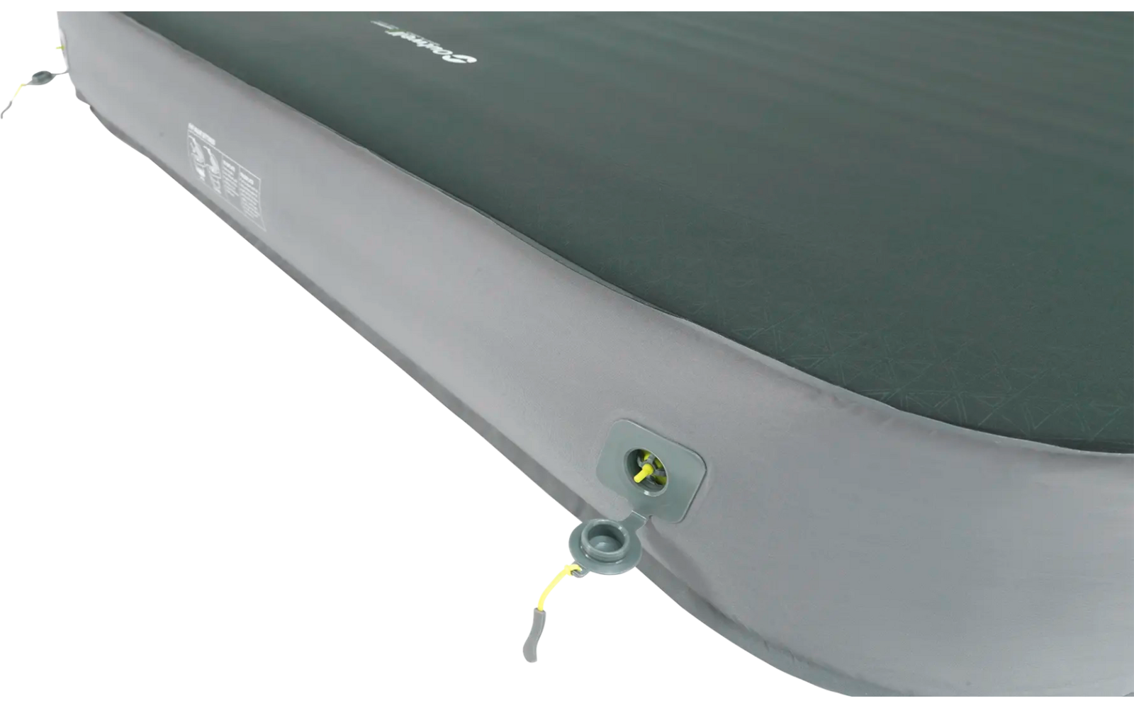 Opblaasbare grijze en groene luchtmatras met ventiel aan de zijkant