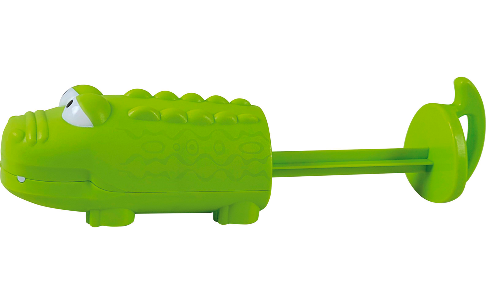 Grüner Spritzverteiler in Form eines Krokodils aus Kunststoff