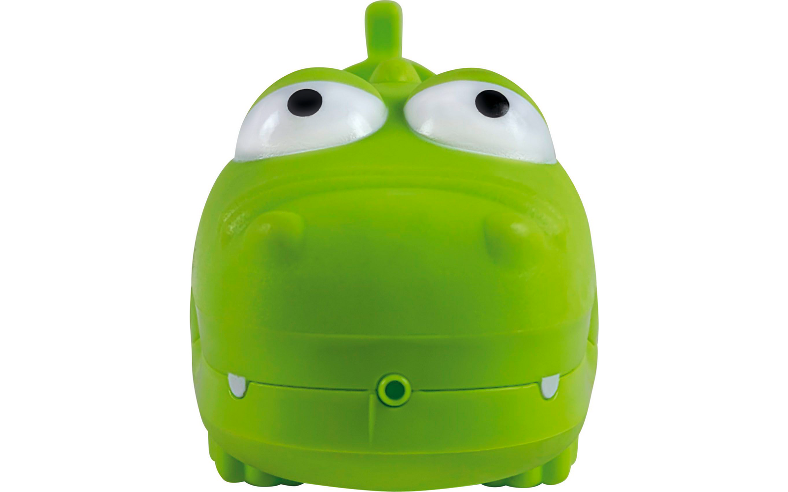 Grüne Spielzeugfigur mit zwei großen Augen und drei Antennen auf dem Kopf