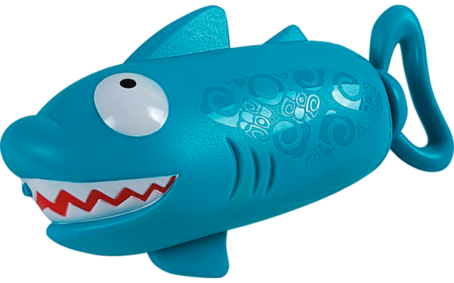 Blauer Kinderbecher in Form eines Hais mit Griff