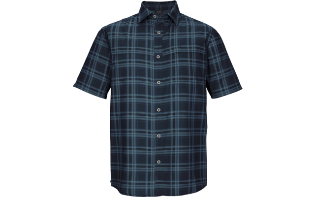 Kurzärmeliges kariertes Hemd mit Knopfleiste, dunkelblau mit hellblauen Streifen
