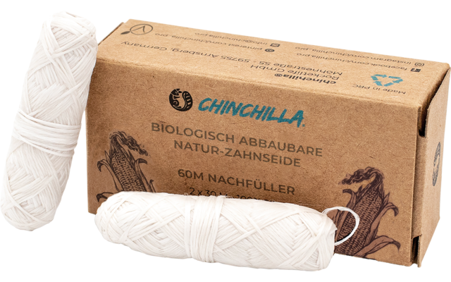 Recharge de fil dentaire végétalien Chinchilla sans plastique 2 x 30 mètres