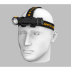 Weißer Helmkopf mit schwarzem Stirnband und montierter Stirnlampe