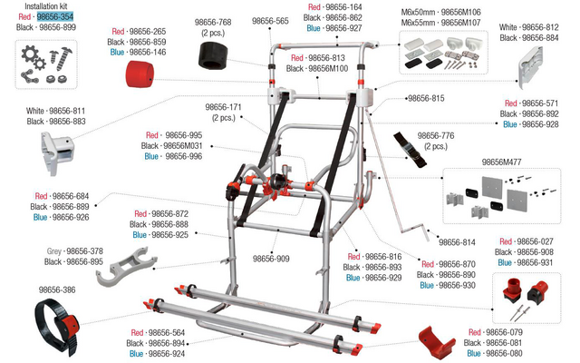 Fiamma mounting kit suitable for Carry Bike Lift 77 / Lift 77 E-Bike - color red Fiamma spare part number 98656-354