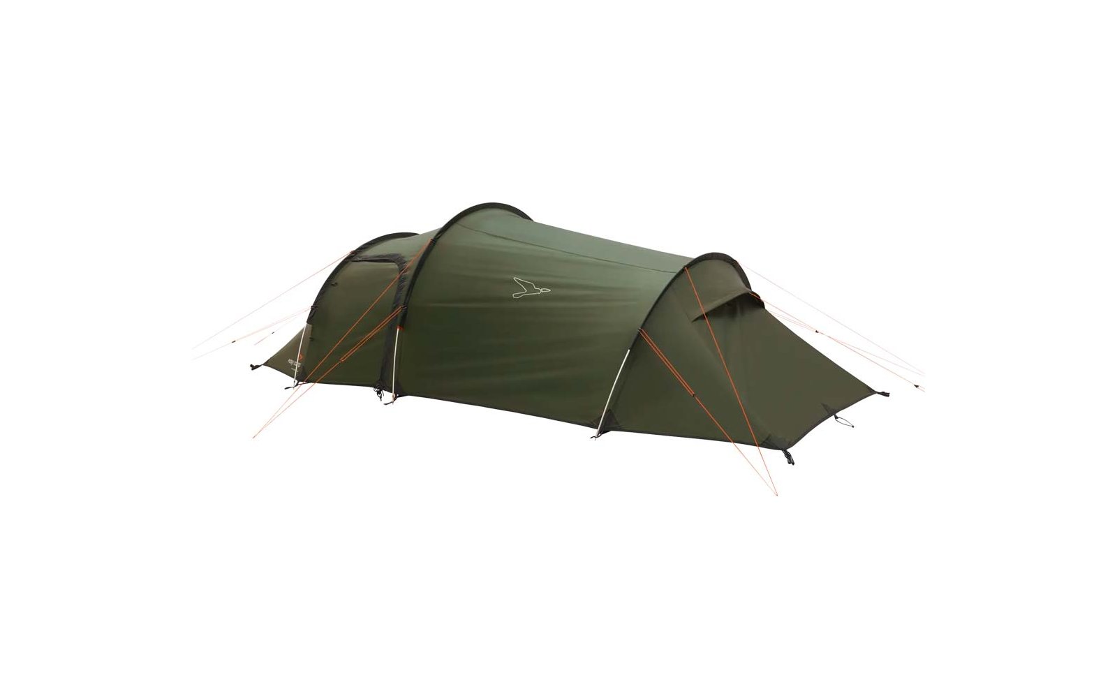 Grünliches Zelt mit Tunnelstruktur auf weißem Hintergrund