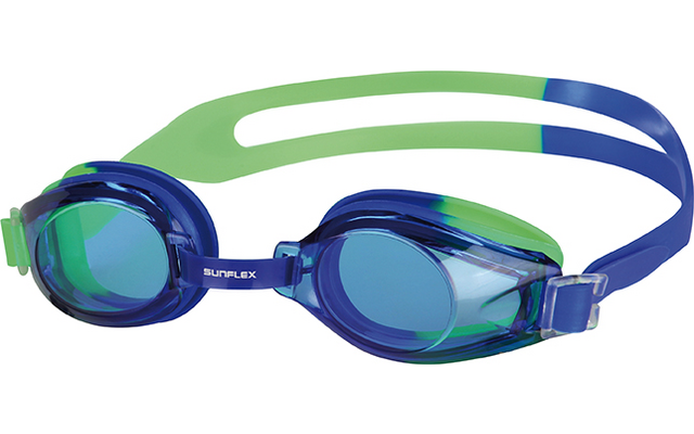 Blaue Schwimmbrille mit grünen Gläsern