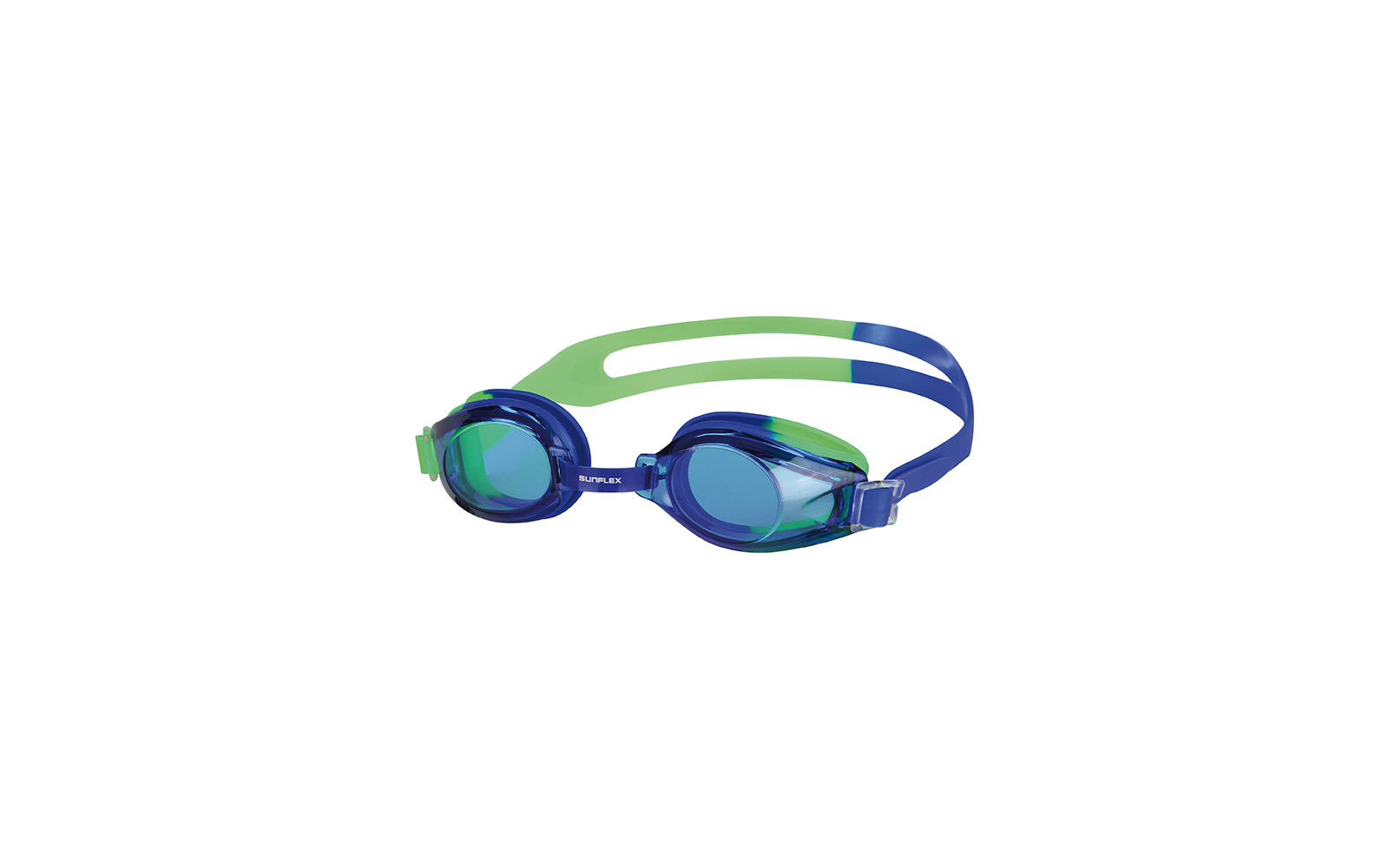 Blaue Schwimmbrille mit grünen Gläsern