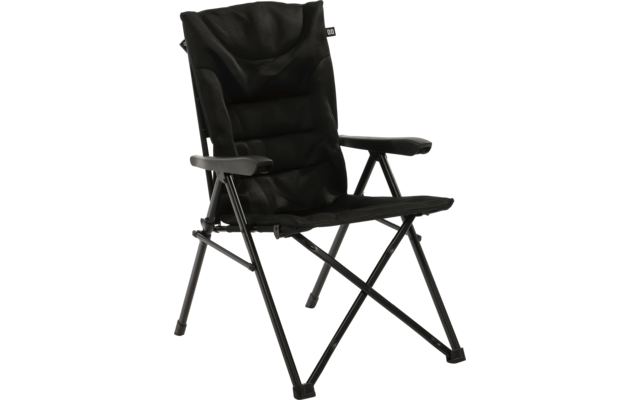 Zwarte inklapbare stoel met gevoerde rugleuning en armleuningen