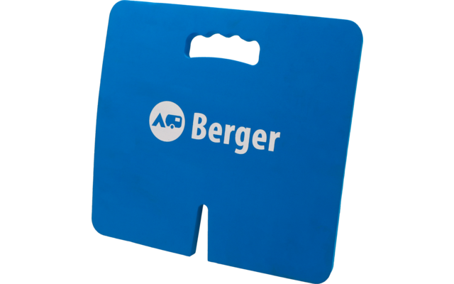Blauwe knielkussen met handvat en ARO Berger-logo