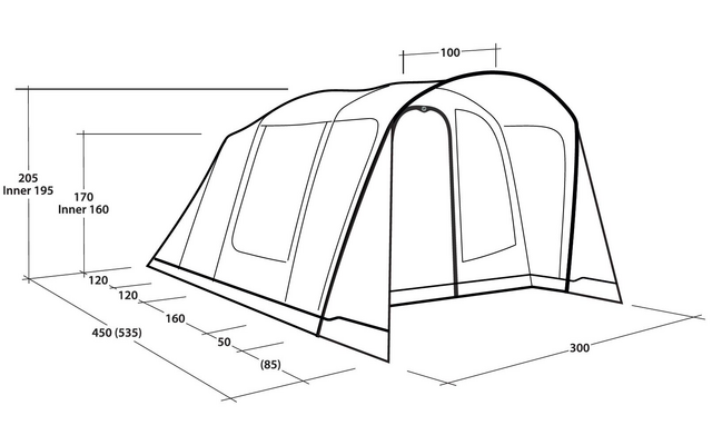 Outwell Sunhill 5 Air tenda a tunnel gonfiabile a tre camere per 5 persone blu