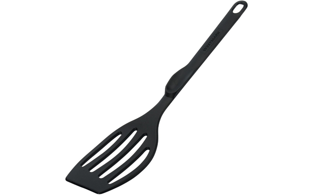 Spatule noire à fentes avec long manche et trou pour accrocher