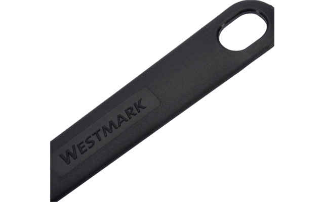 Poignée noire avec inscription en relief "WESTMARK" et trou ovale pour accrocher sur fond blanc