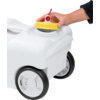Hand opening yellow cap on white container with wheels