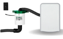 Elektronisch apparaat met buizen en kabels, witte en groene behuizing