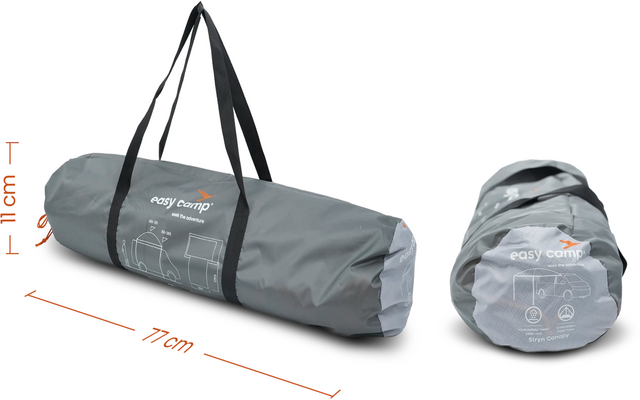 Graue Tragetasche aus Stoff mit Schulterriemen, liegend und stehender Ansicht