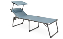 Chaise longue bleue avec pare-soleil réglable sur cadre gris