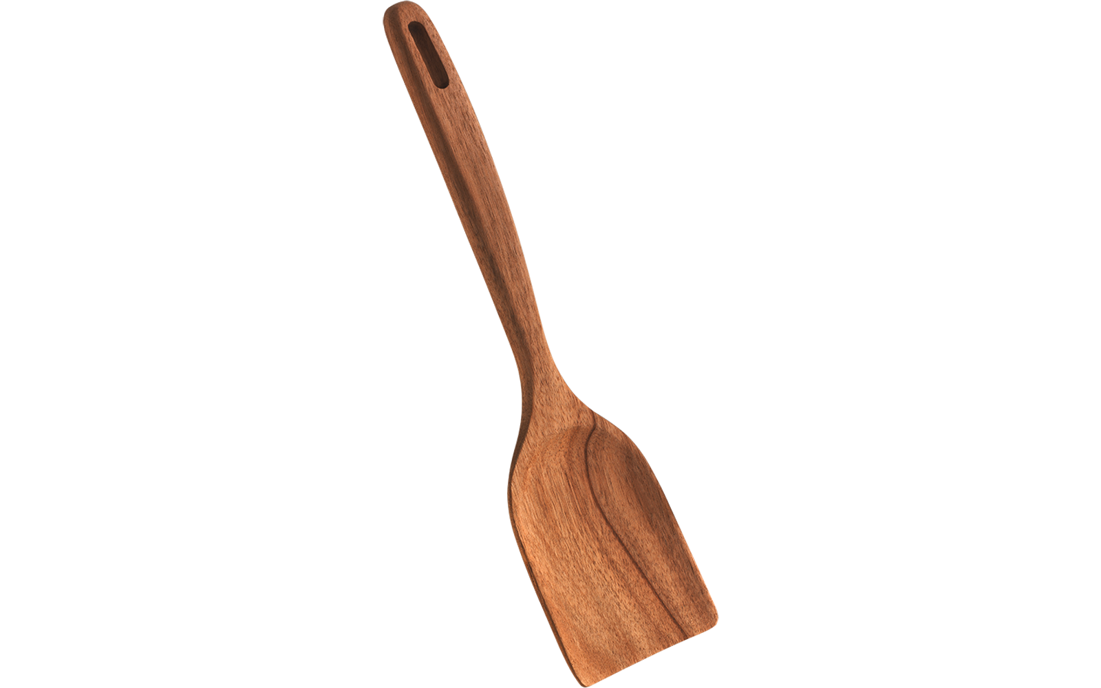 Holzküchenhelfer mit flacher, breiter Form und langem Griff