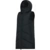 Gilet imbottito nero senza maniche con cappuccio, cerniera frontale e due tasche laterali con zip