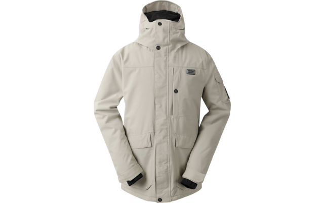 Beige Jacke mit Kapuze und mehreren Taschen