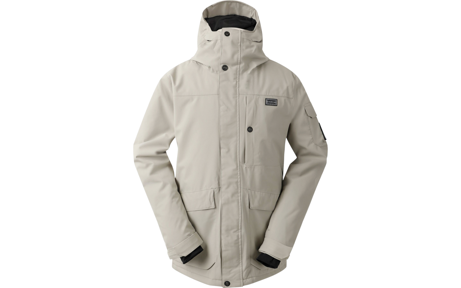 Beige Jacke mit Kapuze und mehreren Taschen