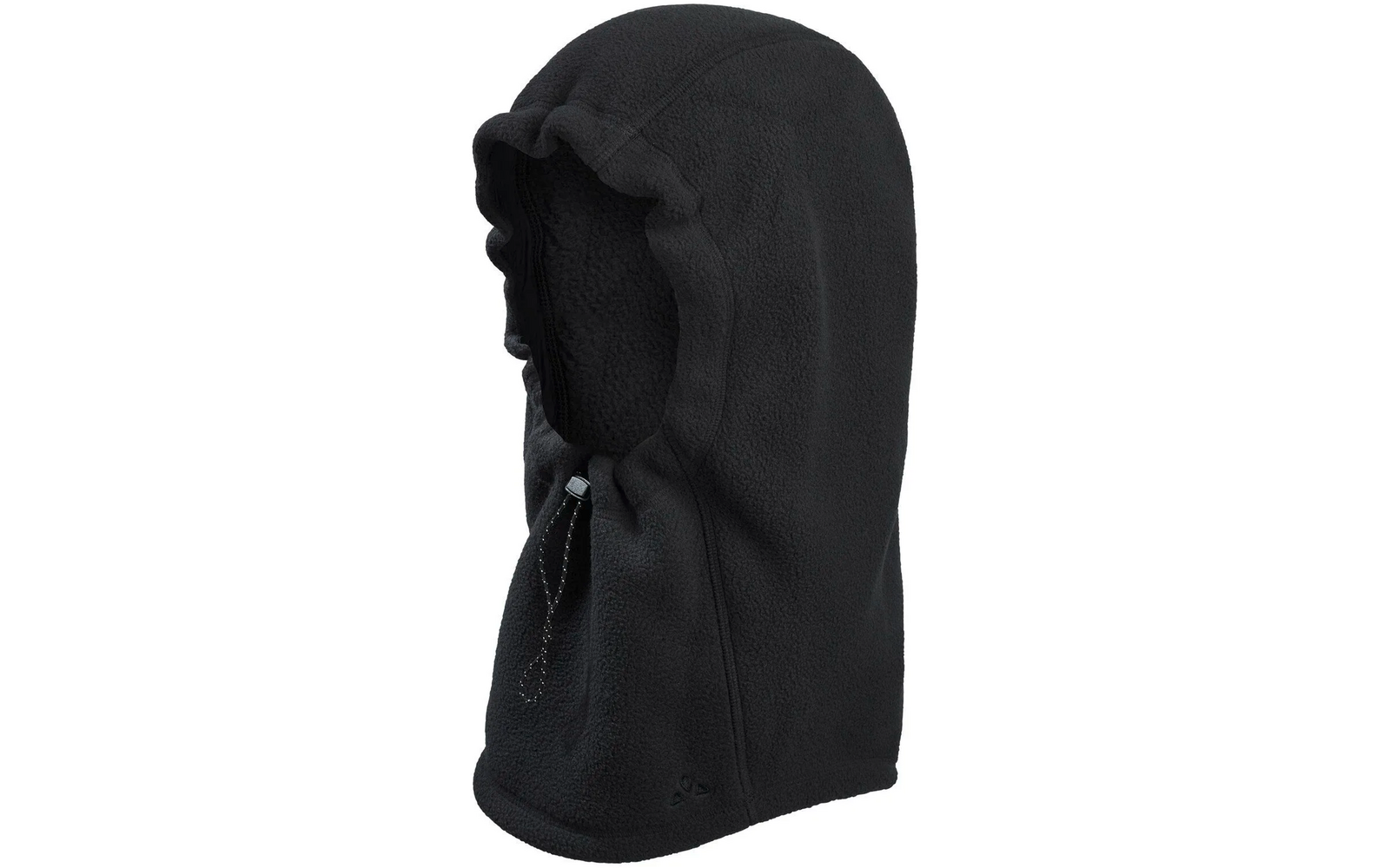 Schwarze Kapuze aus Stoff, frontal sichtbar