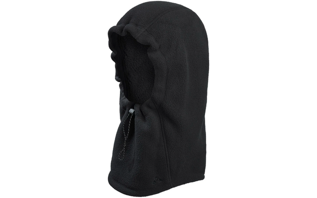 Schwarze Kapuze aus Stoff, frontal sichtbar