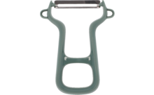 Éplucheur de légumes vert avec poignée large et lame en métal