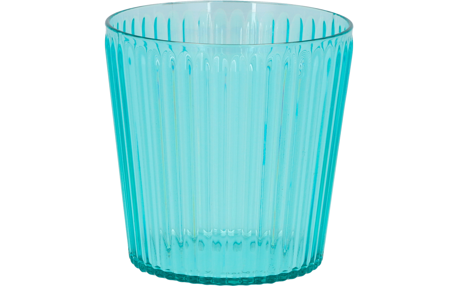 Blaues, transparentes Glas mit vertikalen Rillen