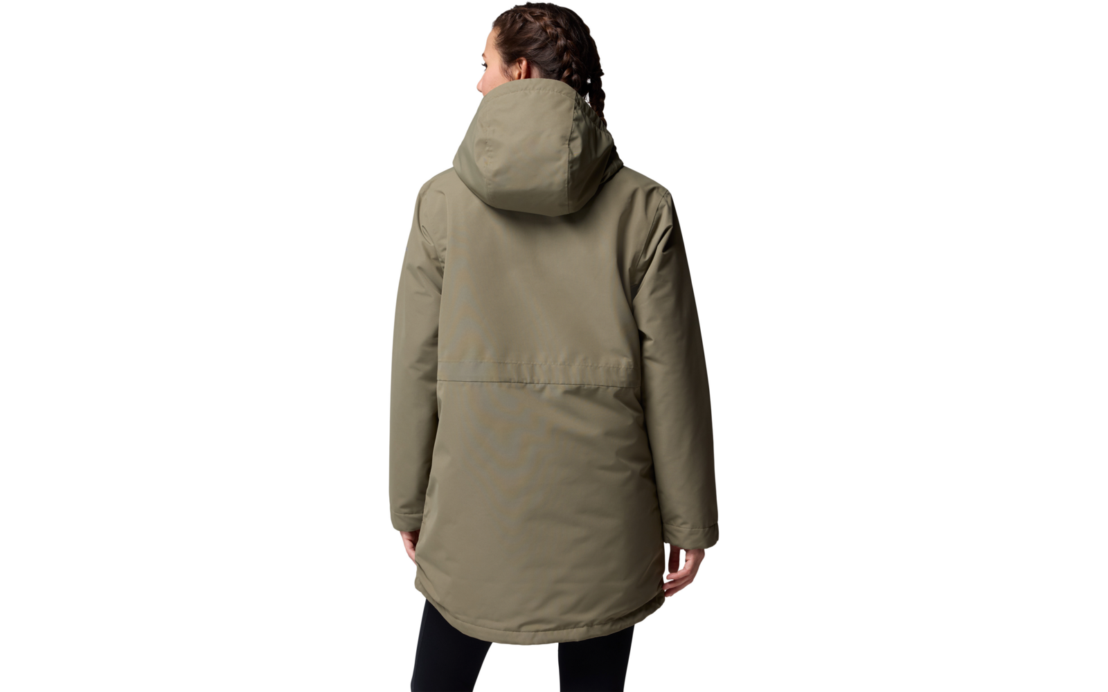 Person von hinten in grüner Kapuzenjacke mit Zopf
