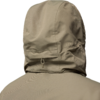 Rückansicht einer Person mit beigefarbener Kapuzenjacke