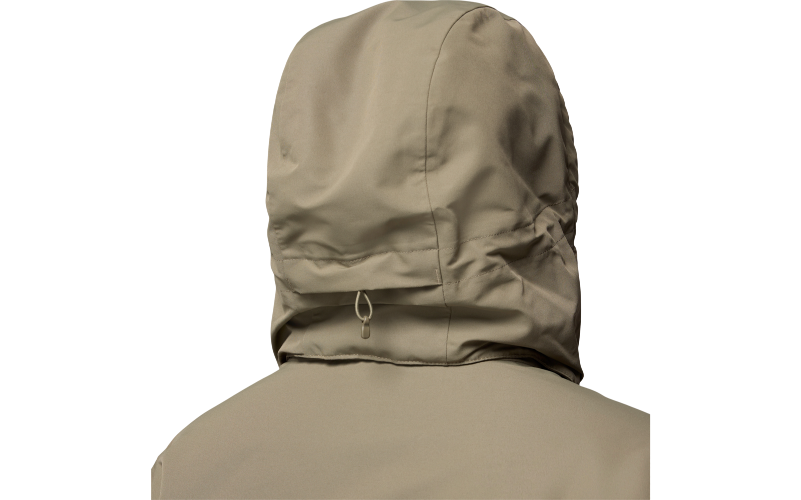 Vue de dos d'une personne portant une veste à capuche beige