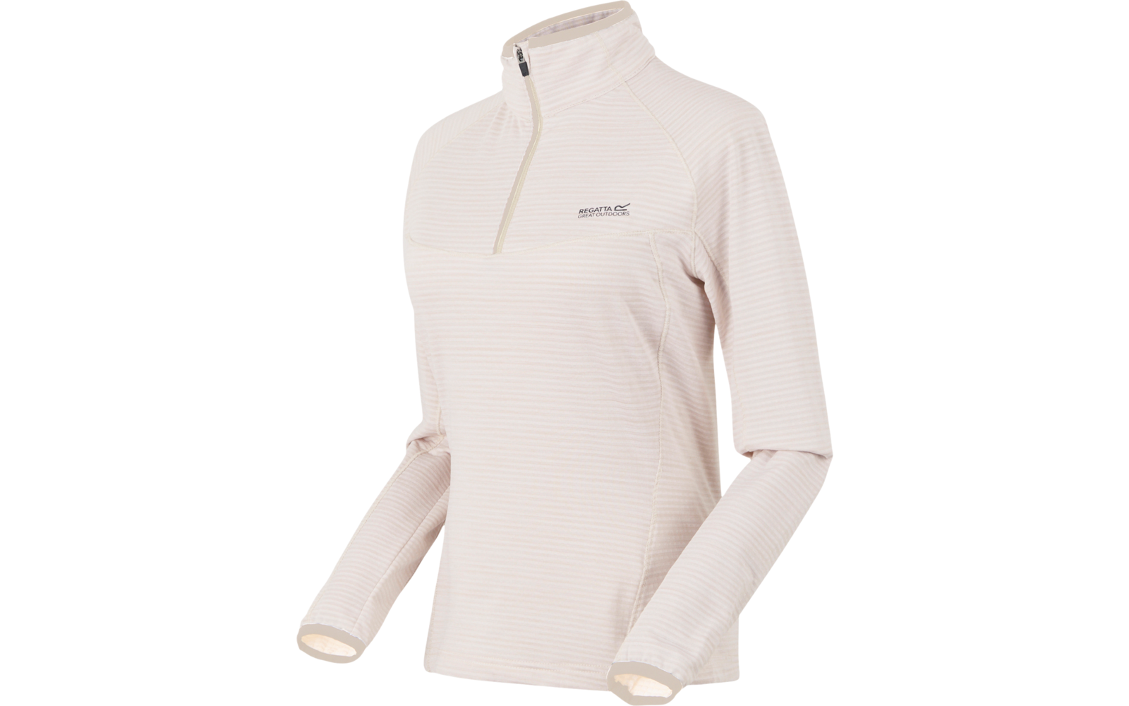 Beige Damen-Sportpullover mit Reißverschluss am Kragen und langen Ärmeln
