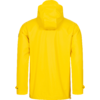 Gelber Regenmantel von hinten mit Kapuze