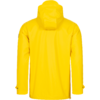 Gelber Regenmantel von hinten mit Kapuze