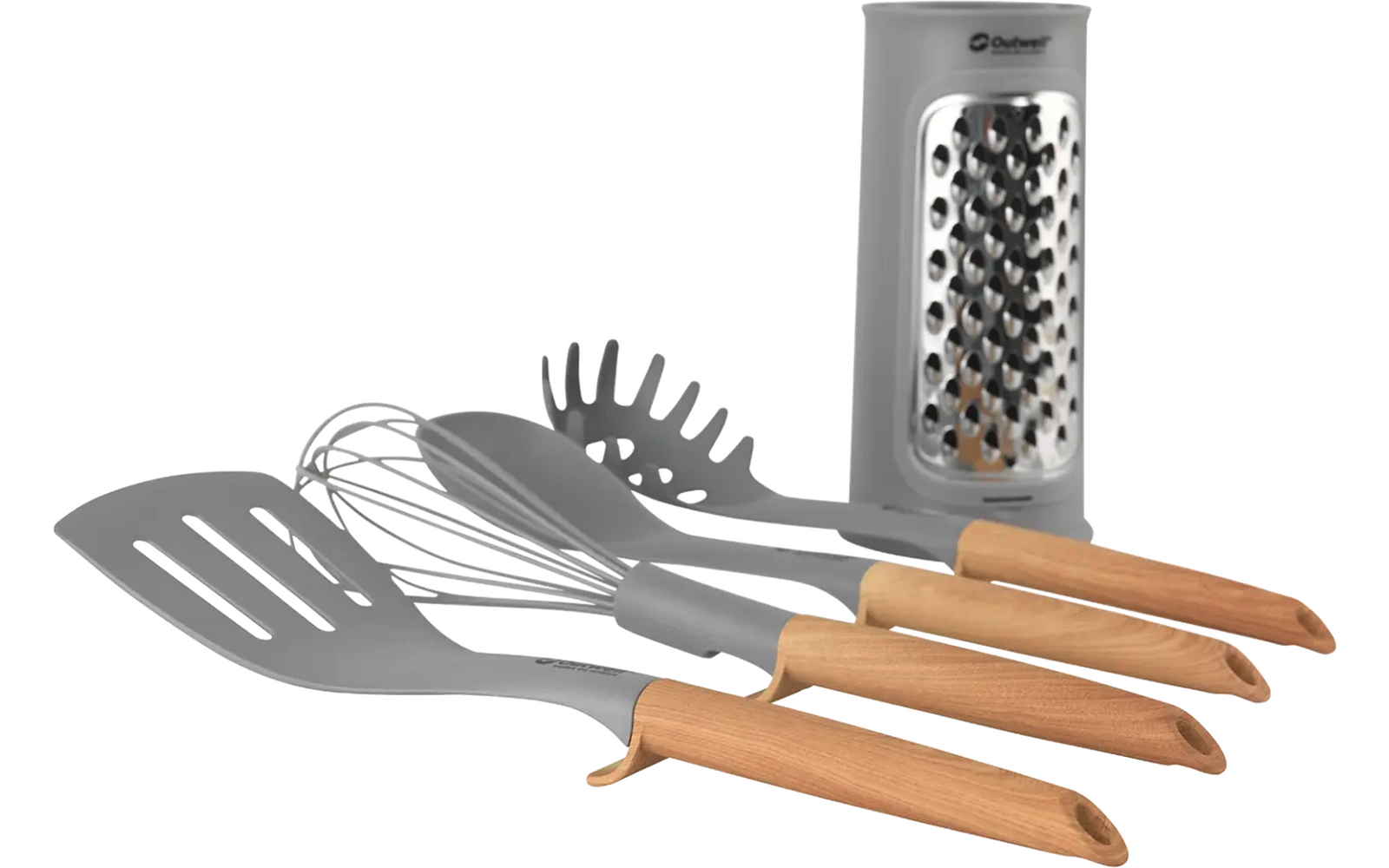 Keukengerei met houten handvatten en een metalen rasp