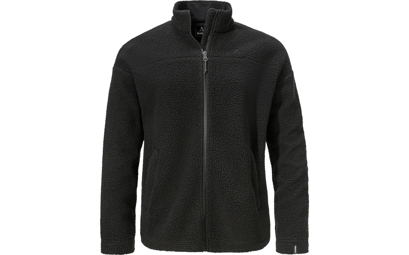 Veste polaire noire avec fermeture éclair et col montant sur fond blanc