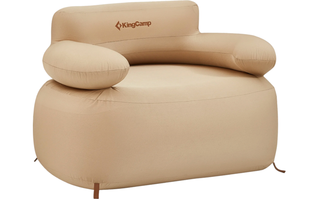 Fauteuil gonflable beige avec larges accoudoirs et dossier