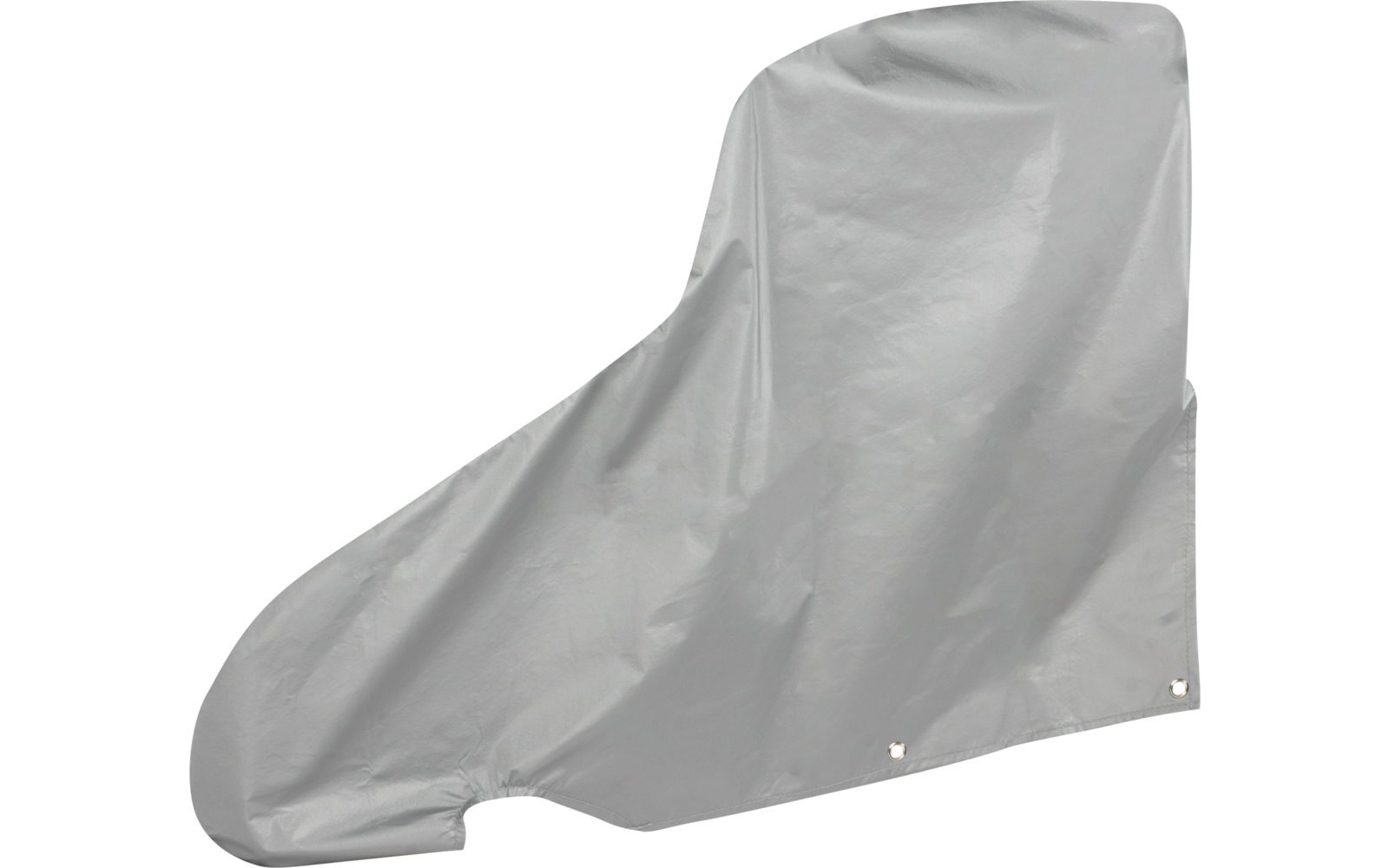 Graue Abdeckung über einem geformten Gegenstand; Sitz- und Lenkerkonturen sowie Stofffalten sichtbar