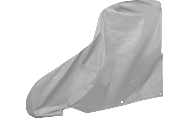 Graue Abdeckung über einem geformten Gegenstand; Sitz- und Lenkerkonturen sowie Stofffalten sichtbar