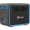 Schwarzes, rechteckiges Gerät mit abgerundeten Ecken, seitlichem Berger-Logo, blau leuchtender Kante, Display mit Symbolen, mehreren Anschlüssen und Lüftungsgitter
