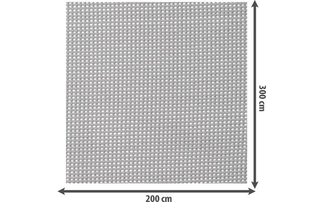 Quadratisches Netz mit kleinen Öffnungen, 200 cm breit und 200 cm hoch, Pfeil mit Maßangabe 300 cm rechts