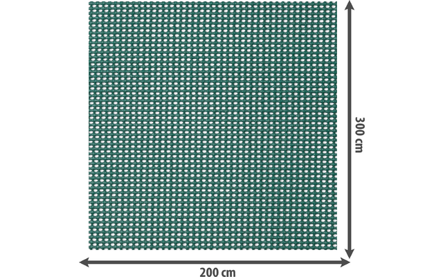 Grüne rechteckige Fläche mit kleinen weißen Punkten, 200 cm breit und 300 cm hoch