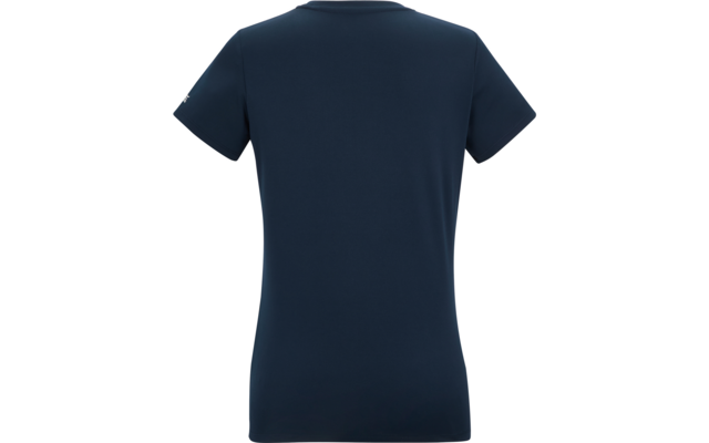 T-shirt à manches courtes bleu marine, vue de dos, petit logo blanc sur la manche gauche