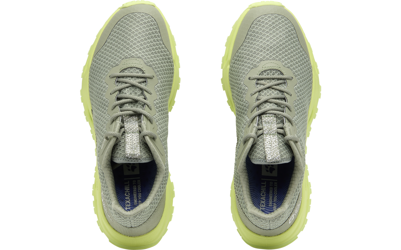 Ein Paar hellgrüne Sportschuhe von oben fotografiert