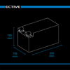 Dessin technique d'un bloc-batterie rectangulaire avec dimensions et détails des connexions