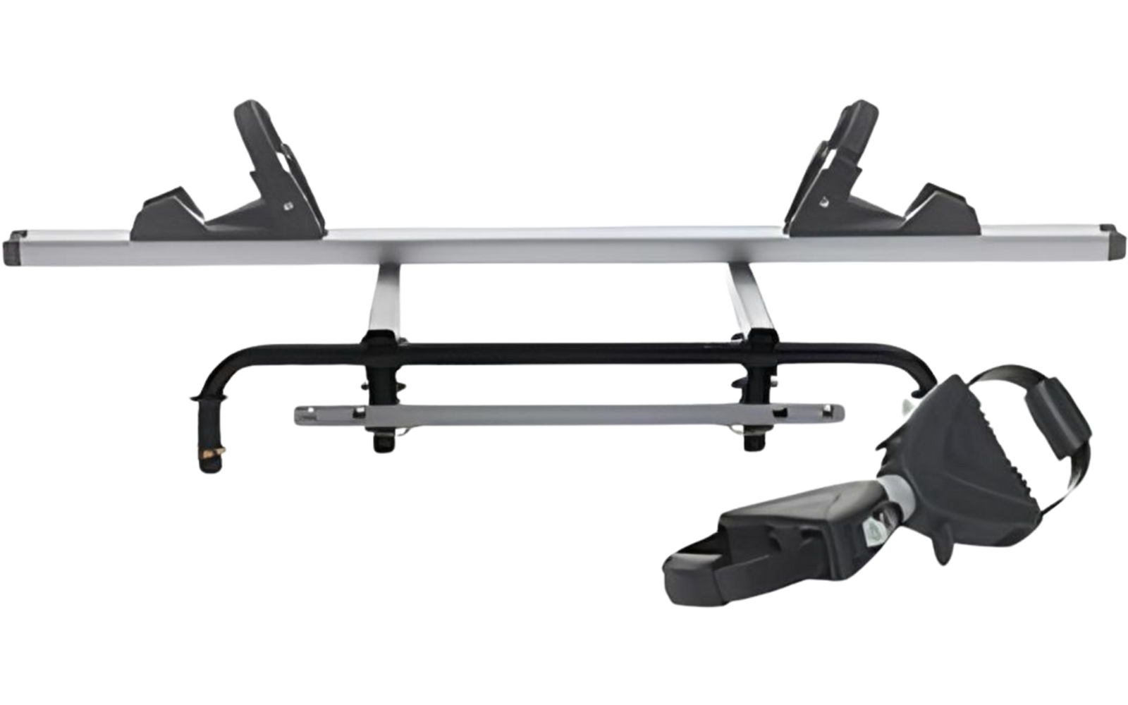 Fahrradträger aus Metall und Kunststoff mit Halterungen und Spanngurt